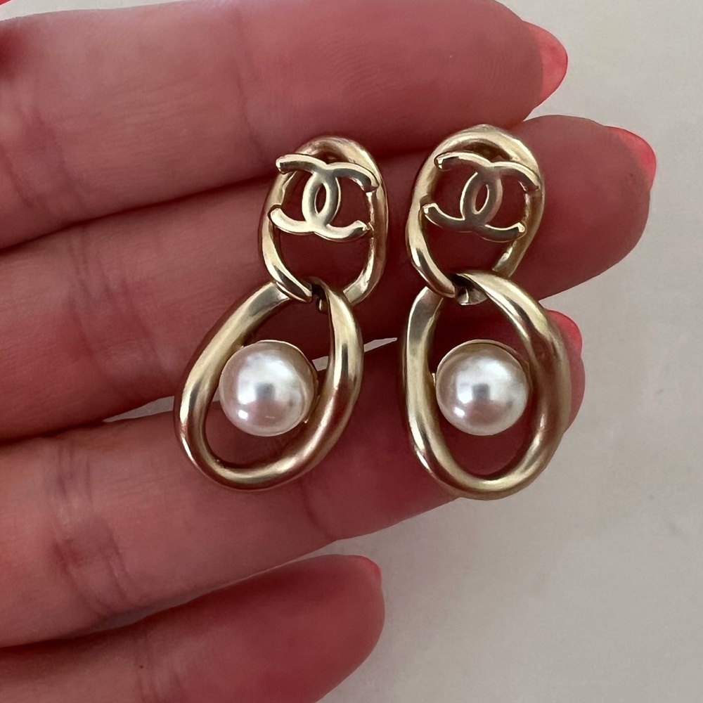 CHANEL Gold Earrings with Pearl Accent